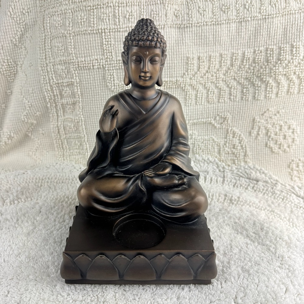 PartyLite Bronze Meditating Buddha Tealight Holder Zen Home Decor Altar Statue